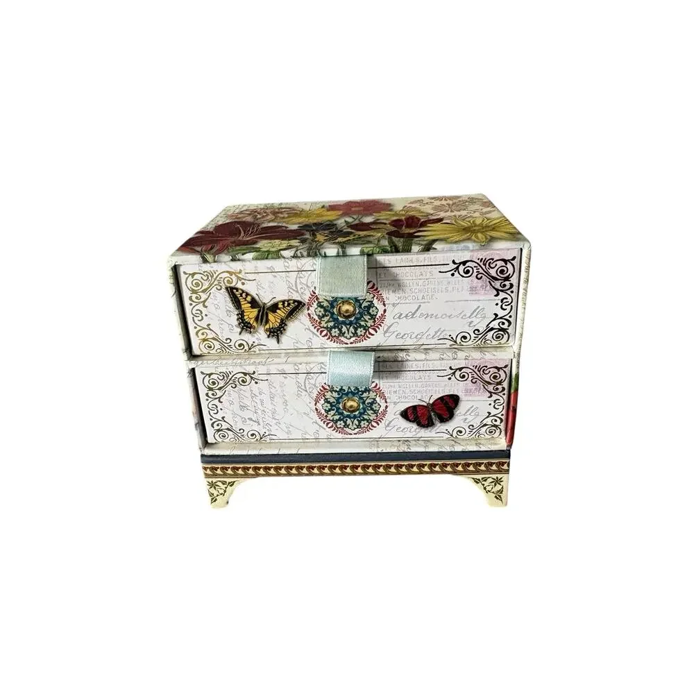 Punch Studio Floral Butterfly 2 Drawer Keepsake Jewelry Box Trinket Chest Vanity
